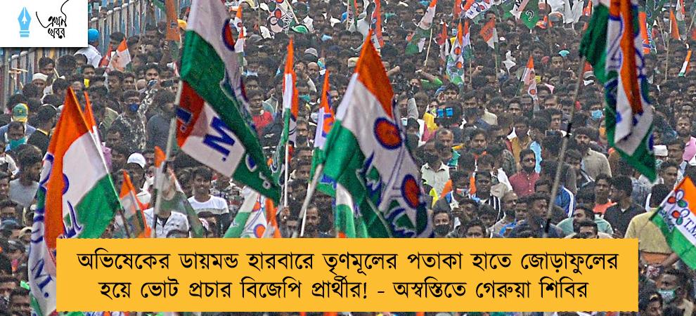 অভিষেকের ডায়মন্ড হারবারে তৃণমূলের পতাকা হাতে জোড়াফুলের হয়ে ভোট প্রচার বিজেপি প্রার্থীর! - অস্বস্তিতে গেরুয়া শিবির