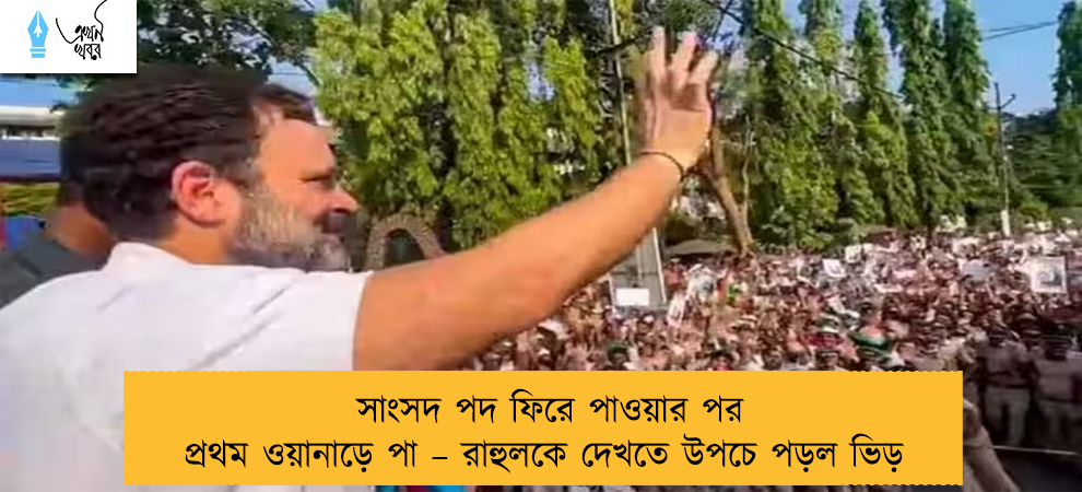 সাংসদ পদ ফিরে পাওয়ার পর প্রথম ওয়ানাড়ে পা – রাহুলকে দেখতে উপচে পড়ল ভিড়