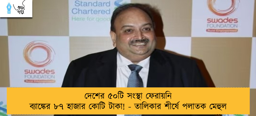 দেশের ৫০টি সংস্থা ফেরায়নি ব্যাঙ্কের ৮৭ হাজার কোটি টাকা! - তালিকার শীর্ষে পলাতক মেহুল