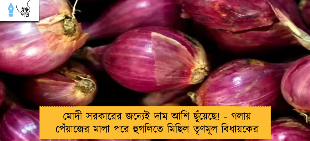 মোদী সরকারের জন্যেই দাম আশি ছুঁয়েছে! - গলায় পেঁয়াজের মালা পরে হুগলিতে মিছিল তৃণমূল বিধায়কের