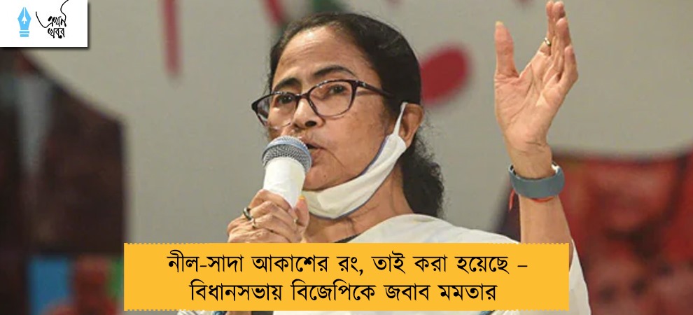 নীল-সাদা আকাশের রং, তাই করা হয়েছে – বিধানসভায় বিজেপিকে জবাব মমতার