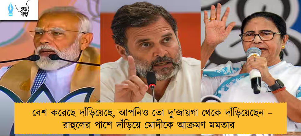 বেশ করেছে দাঁড়িয়েছে, আপনিও তো দু’জায়গা থেকে দাঁড়িয়েছেন – রাহুলের পাশে দাঁড়িয়ে মোদীকে আক্রমণ মমতার