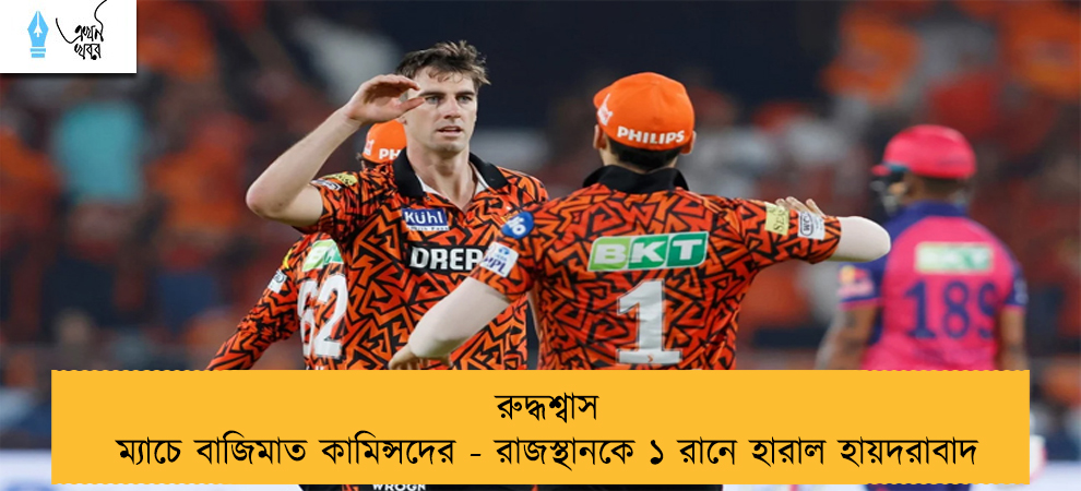 রুদ্ধশ্বাস ম্যাচে বাজিমাত কামিন্সদের - রাজস্থানকে ১ রানে হারাল হায়দরাবাদ