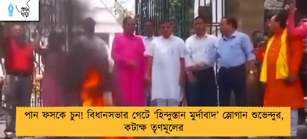 পান ফসকে চুন! বিধানসভার গেটে ‘হিন্দুস্তান মুর্দাবাদ’ স্লোগান শুভেন্দুর, কটাক্ষ তৃণমূলের